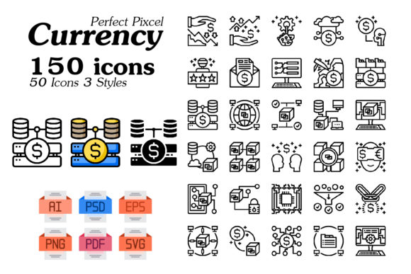 150 Currency Icons 3 Styles Graphics