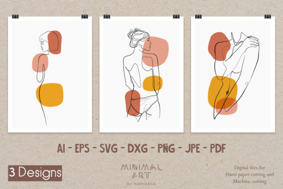 3 Design Wall Art Continuous Line,Woman Graphics and Illustrations