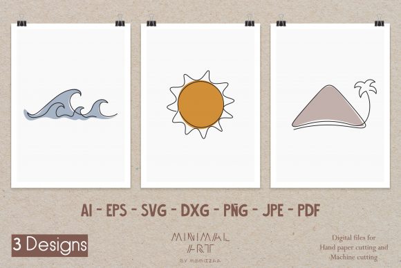 3 Wall Art Continuous Line Sky Sea Graphics and Illustrations