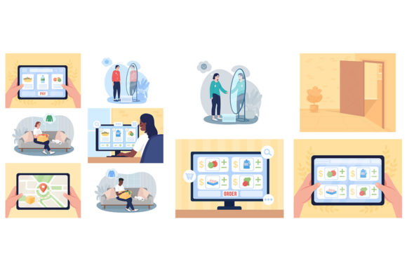 Online Shopping Vector Illustration Set Graphics and Illustrations