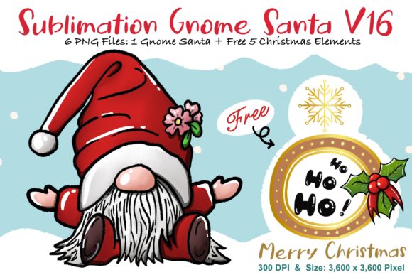 Sublimation Gnome Santa V16 Graphics for Crafts