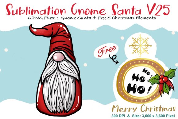 Sublimation Gnome Santa V25: Graphics and Illustrations for Seasonal Content