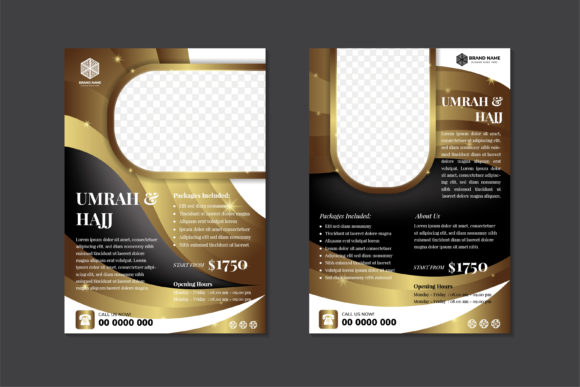 Umrah and Hajj Vertical Flyer Gold Black Graphics in Print Templates